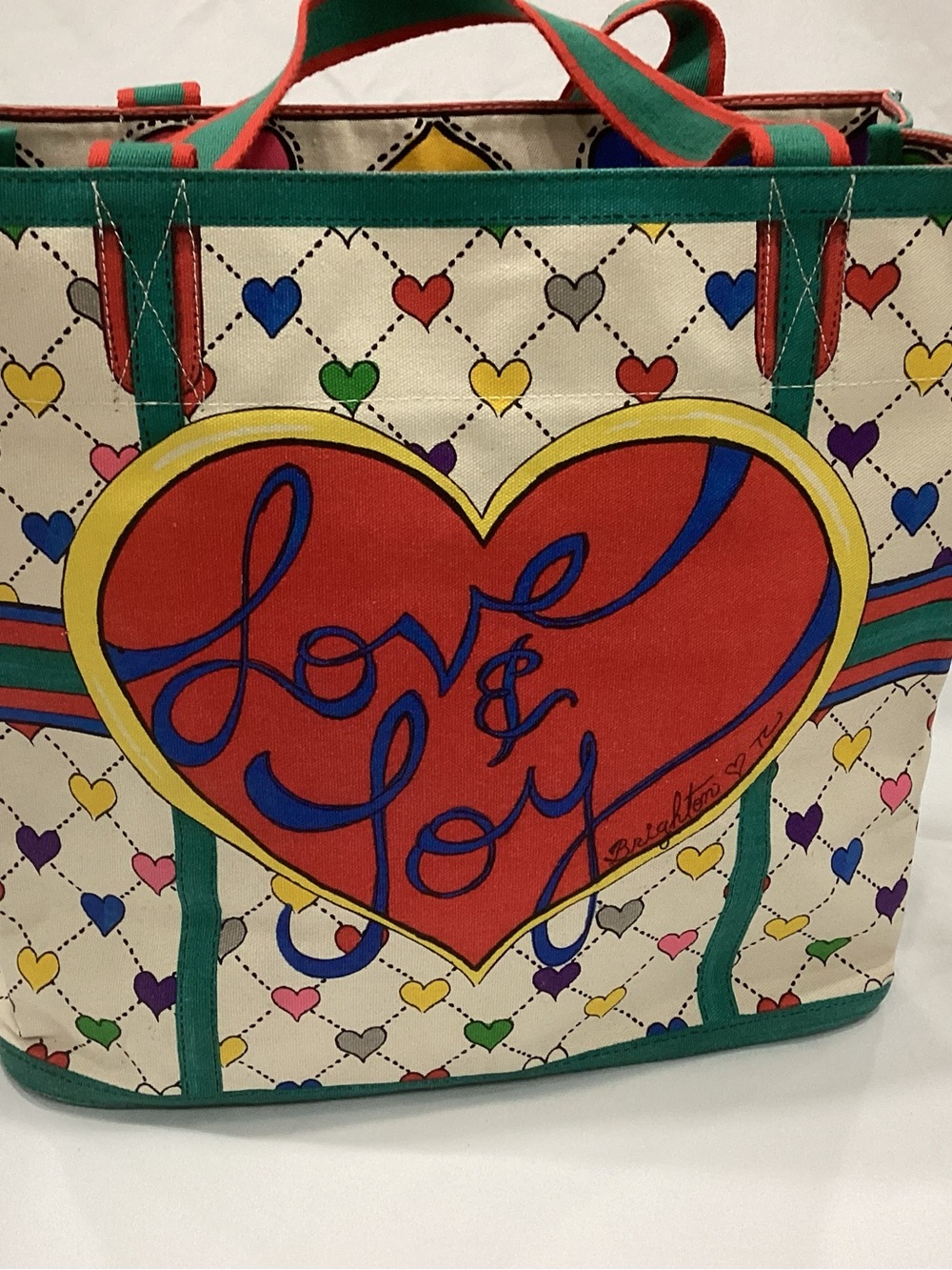 Brighton Multicolor Heart-Print Tote in Red, Green, Yellow, Blue, Pink